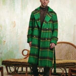 Green Plaid Men's Coat